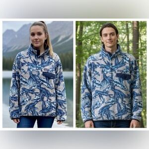PATAGONIA Rare Synchilla Hawaiian Flying Fish Drifter Grey Fleece Unisex MXS WM